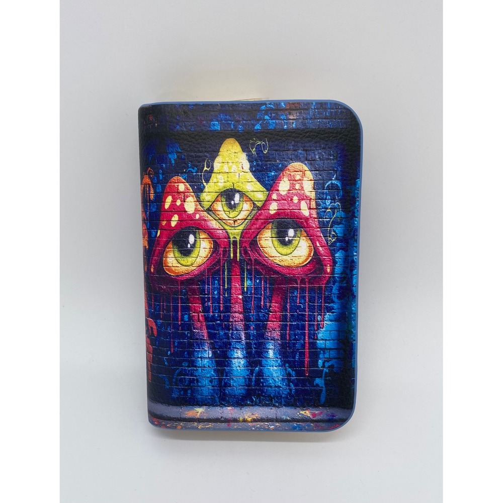 FiitCASE Mushroom Graffiti Eye Graphic Zip Around Small Wallet Multicolor